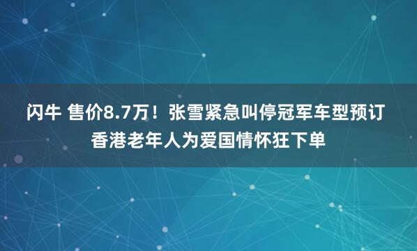 闪牛 售价8.7万！张雪紧急叫停冠军车型预订 香港老年人为爱国情怀狂下单
